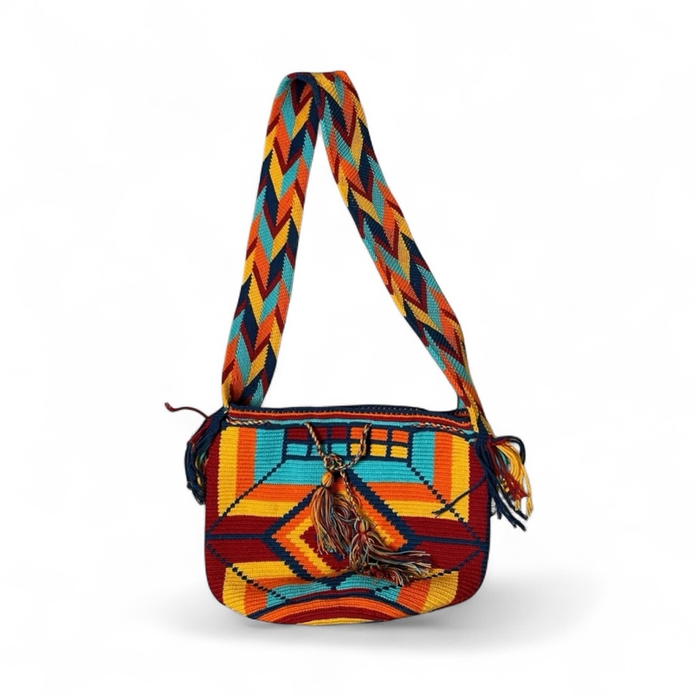 Handmade woven knit boho shoulder bag